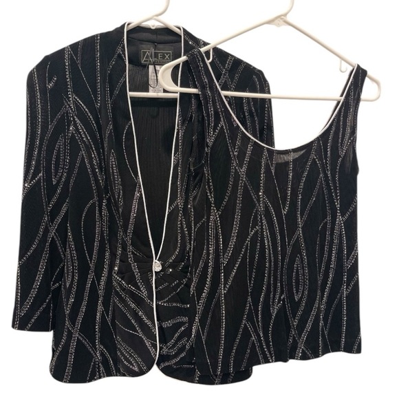 Alex Evening Black Sleeveless Top with Silver Accents And Jacket Set.Size S - Picture 7 of 16